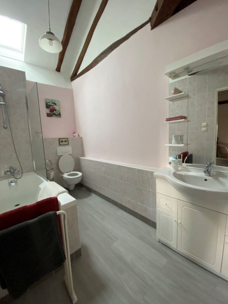 Chambre rose salle de bain - Chambres d'hôtes L'envers à Abzac